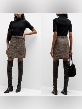 Theory Merino Wool Blend Mixed Media Turtleneck Tweed Knit Dress sz M M0909605